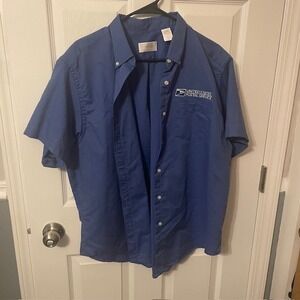 Women's Blue Button Down USPS Short Sleeve Shirt XL
